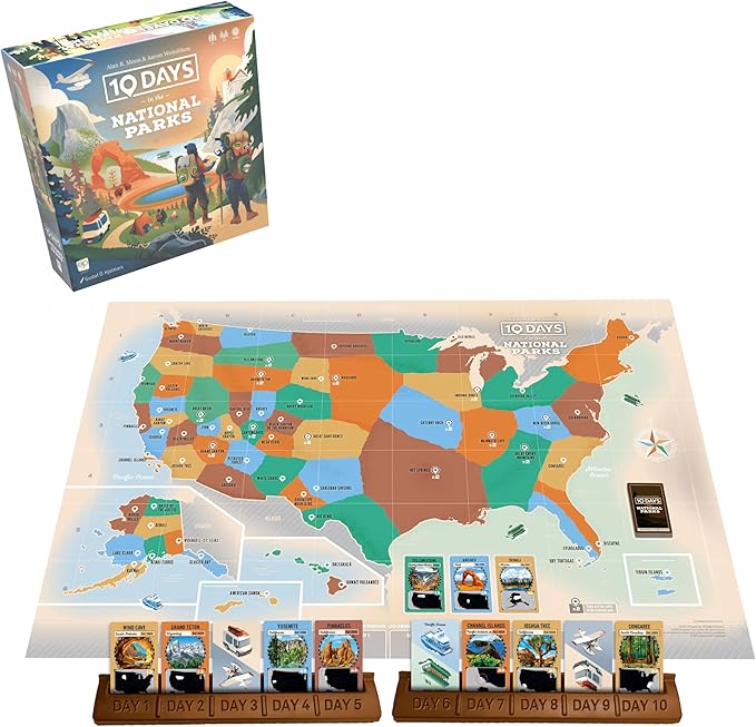 10 Days in The National Parks Board Game - Hike Boat Fly or Drive to Scenic American Landmarks. Easy-to-Learn Card Drafting &amp Hand Management Game Ages 8+ 2–4 Players Made by The Op Games
