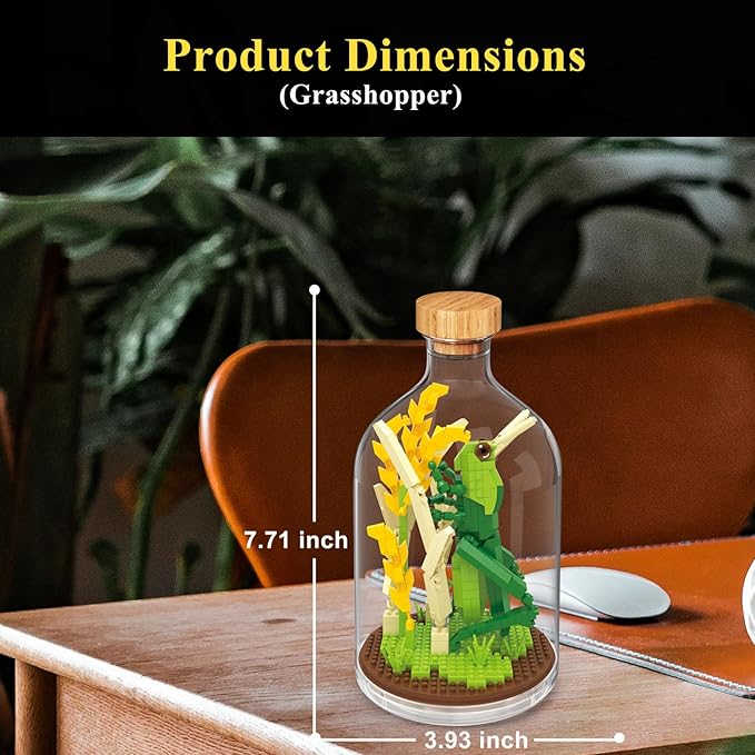 Mini Insect Collection Friend SetAdult Animal Toy Building SetParty Favors Gift for FriendsOffice Home Decor Bugs Building Block KitsNew Year Easter Birthday Gift for Family(Grasshopper)