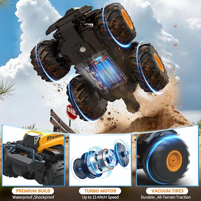 Remote Control Tractor Toy - 1:14 Amphibious RC Monster Truck Toys for Kids 2.4 GHz 4WD All Terrain Off-Road Farm Vehicle Perfect Birthday for Boys and Girls