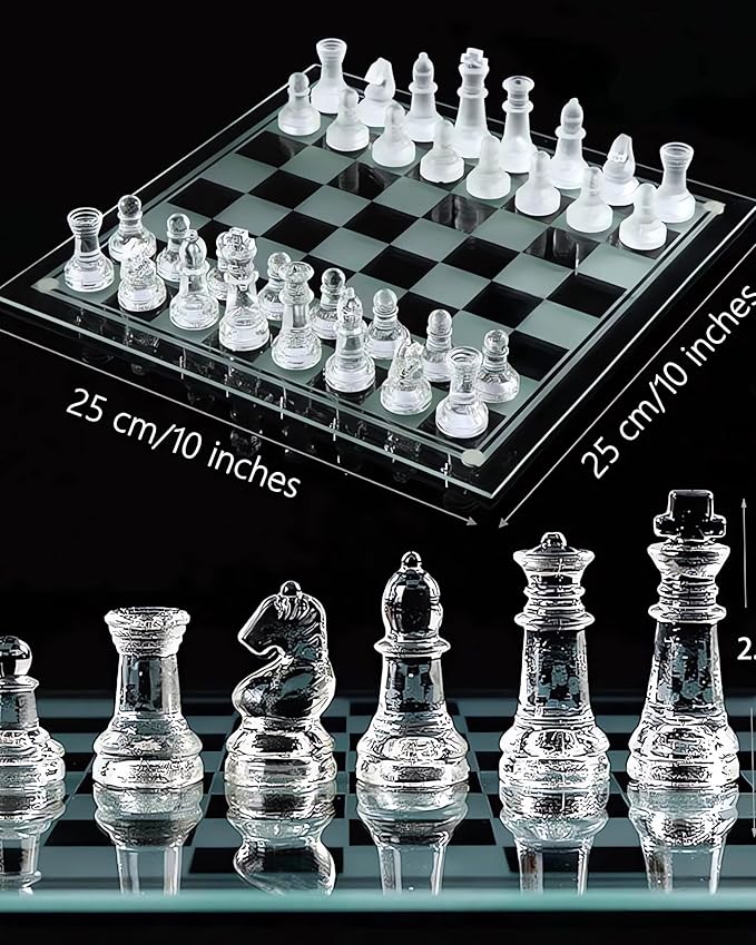 Elegant 10 Glass Chess Set - Premium Quality Board Game for All Ages for Chess Enthusiasts and Home Decor