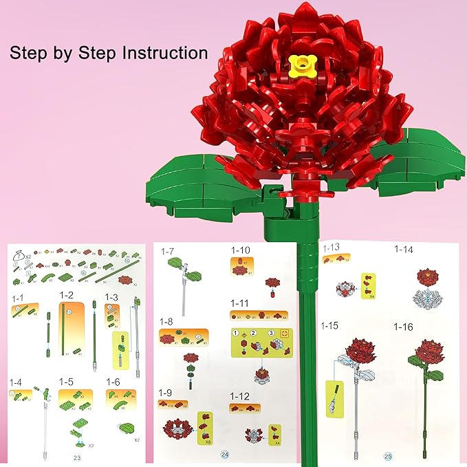 Flowers Bouquet Building Set 12 Artificial Flowers 1064 PCS Bricks Blocks Toy for Adults &amp Kids Botanical Collection Gift for Mother's Day Valentine Birthday Christmas (No Vase)