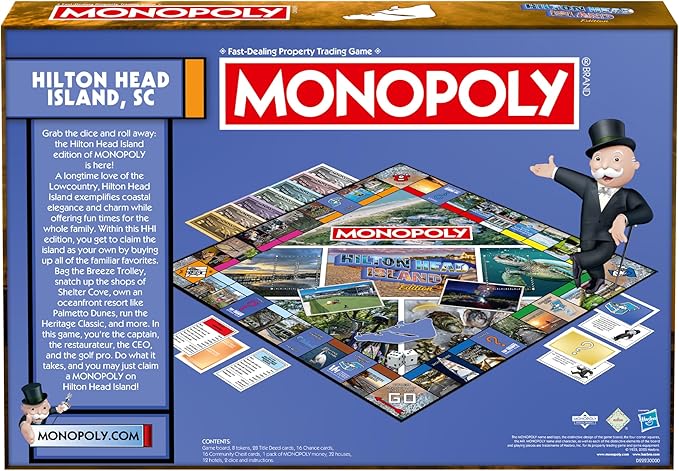 Monopoly Board Game – Hilton Head SC Edition: 2-6 Players Family Board Games for Kids and Adults Board Games for Kids 8 and Up Great for Game Night