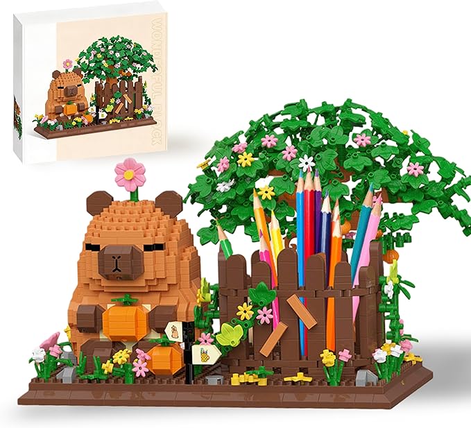 Capybara Pen Holder Building Sets Easter Desk Decoration Pencil Holder Brick Model 1400 Pieces Creative Desktop Display Gift Christmas Birthday Ages 14+