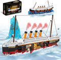 2 in 1 Titanic Building Set Titanic Big Ship Model Building Kit with Lights Bricks and Glacier Compatible with Lego for Adults Men 1928 Pieces STEM Construction Toy for Teens 14+