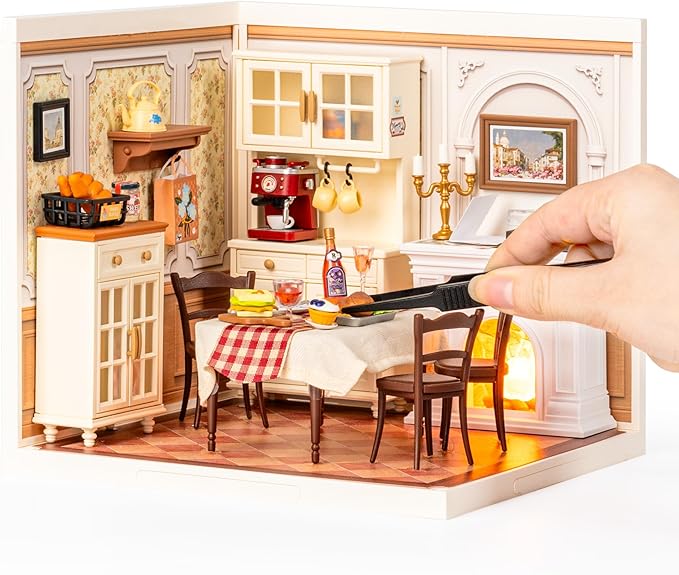 Rolife Super Creator-DIY Plastic Miniature House for Adults Mini Blocks Model Kit Building Set for Teens 8-12 DIY Crafts/Hobbies/Building Blocks Toys for Teens&ampAdults (Warm Dining Room)