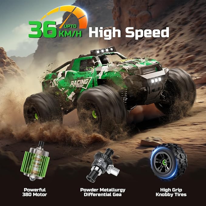 36KMH 1:18 Remote Control Car RC Cars Truck for Adults Boys Age 8-12 Kids All Terrain 4X4 High Speed Fast Off-Road Electric VehicleFull Proportional Synchronous Control System 2.4GHz
