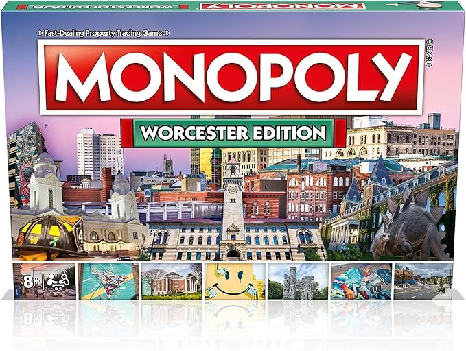 Monopoly Board Game Worcester Edition: 2-6 Players Family Board Games for Kids and Adults Board Games for Kids 8 and up for Kids and Adults Ideal for Game Night