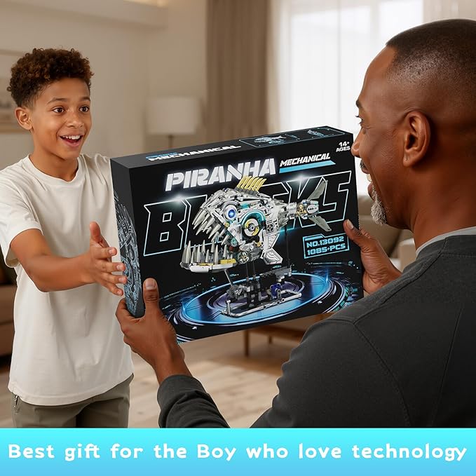 Steampunk Mechanical Piranha Building Set for Adults Creative Killer Fish Animal Collection Toy for Home Office Decor STEM Gift for Teens Boys 14+ (1085PCS)