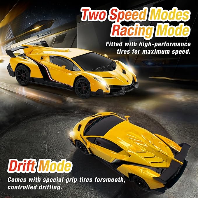 Lamborghini Remote Control Car for Boys 3-7 1:18 Scale Lambo Toy Car Official LicensedRC Drift Car 20Km/h with LED Lights 2.4GHz RC Cars for Adults Boys Girls 8-12 Birthday Gifts (Yellow)