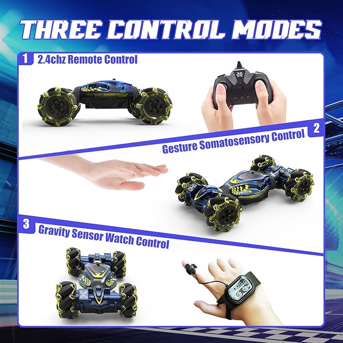 Gesture Sensing RC Stunt Car Toys for Boys Girls 6-12 4WD Drift Hand Controlled Car Offroad 360° Rotation with Lights Music for Kids Age 7 9 10 11 12 Years Old Birthday Xmas Gifts