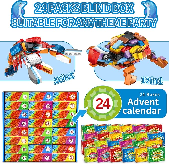 Party Favors for Kids - 24 Pack Ocean Animals Building Block Toy Goodie Bags Fillers Classroom Prizes Stuffers Gifts Building Set Christmas Birthday Gift for Boys Girls Ages 6-12