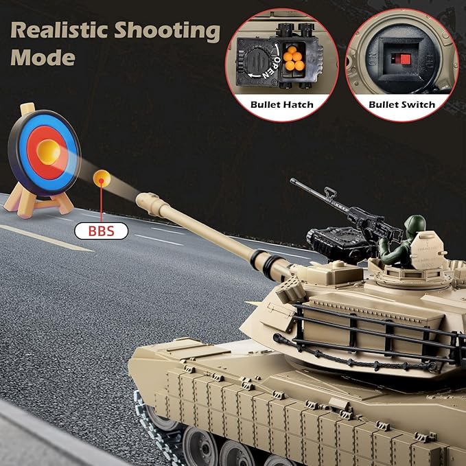 1/18 Metal US M1A2 Remote Control Tank RC Tank with Smoke Sound &amp LED Lights 330° Turret Rotation RC Thant Shoots BBS &amp 60 Minutes