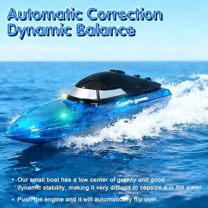 RC Boat with 1800mAh Battery Transparent Remote Control Boat with 10 LED Lights Auto Reverse 2.4 GHz Double Waterproof Racing Speedboat Toy for Kids and Adults Gift for Boys Girls for Lake &amp Po