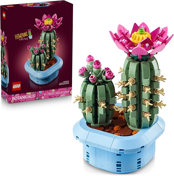LEGO Botanicals Flowering Cactus Building Toy - Crafting Kit for Girls &amp Boys Ages 9+ - Gift for Birthdays - Cactus Room Decor for Display for Bedroom or Book Shelf - 11509
