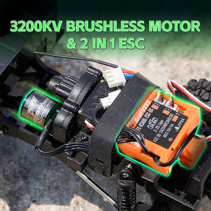 FCX24 FMS 1/24 Power Wagon Brushless RC Crawler Offroad Trucks 4X4 RC Rock Crawler with 2 Speed Switch Portal Axles and LED Lights for Adults (Green)