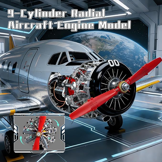 9-Cylinder Radial Aircraft Engine Building Sets (1100 PCS) Classic WW2 Airplane Engine Model that Runs with Motor Educational Toys Gift for Kids &amp Adults