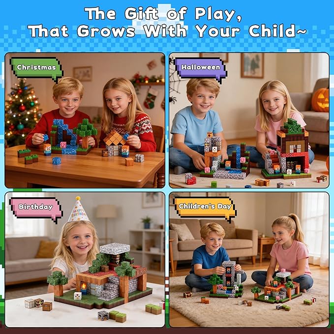 Magnetic Blocks 100 Pcs Building Cubes Game Build Forest World Set Stem Sensory Montessori Kids Toys for Toddlers Boys Girls Ages 3+ Stacking Magnets Tiles for Christmas Birthday Gifts