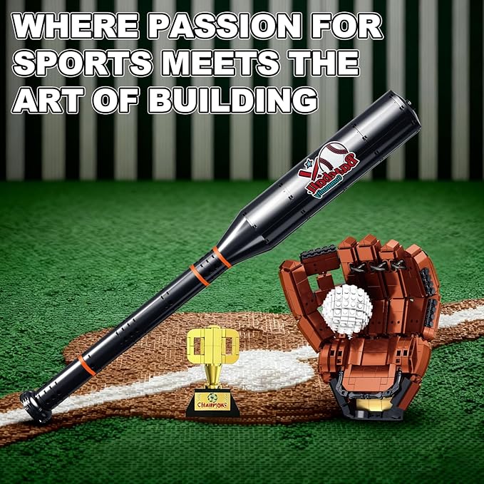Baseball Building Kit for Adults 1021 PCS – Sports Display Model with Bat Glove Ball &amp Trophy Creative Building Toy for Men Teens &amp Fans Unique Gift Idea &amp Home Office Display Décor