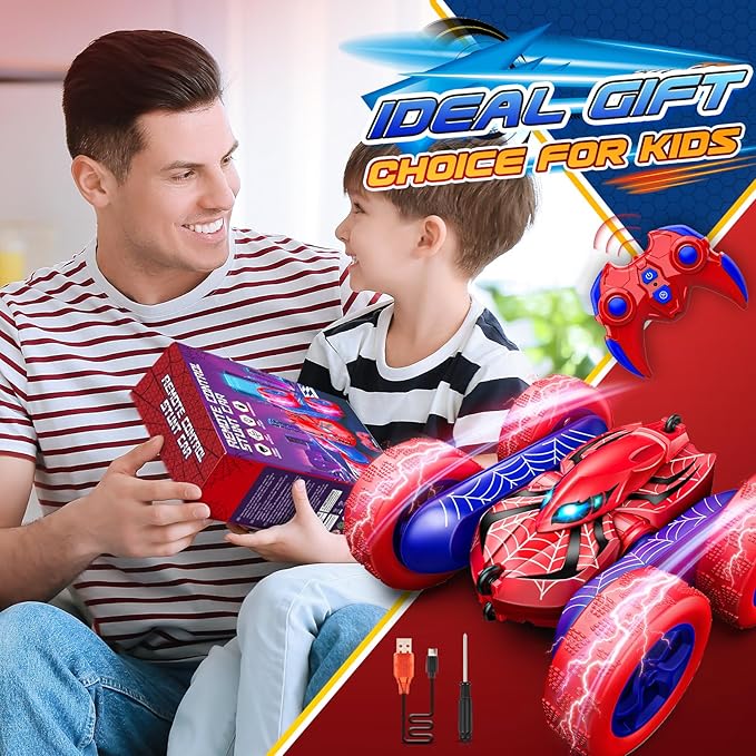 Remote Control CarDouble Sided 360° Rotating 4WD RC Cars Toys for 3-12 Year Old Boys 2.4GHz Electric Rechargeable Race Stunt Birthday Halloween Christmas Easter Toys for Boys 4-6 3-4