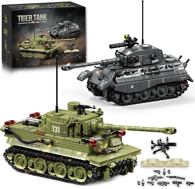 WW2 Army Tank Building Blocks Set 2 Classic Military Tanks Building Set with Rotatable Turret Movable Tracks &amp Tactical Gear Tiger Tank Model &amp Military Vehicles for Collectors and Boys 13