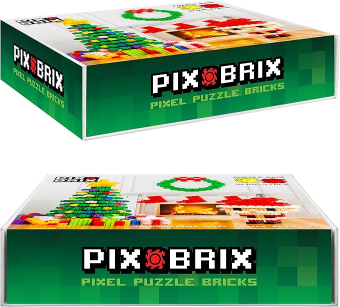 Pix Brix Pixel Art Puzzle Bricks Christmas Scene Puzzle with Display Box Patented Colorful Building Bricks Create 2D and 3D Builds A Fun Festive Pixel Art Set for Kids and Adults