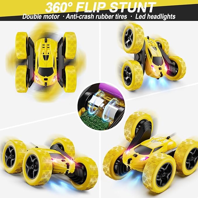 Remote Control CarRC Car Toys for 6-12 Year Old Boys Off Road RC Stunt Car 4WD 360° Rotating Remote Control Car for Kids Boys Girls Gifts for Birthday Christmas Yellow