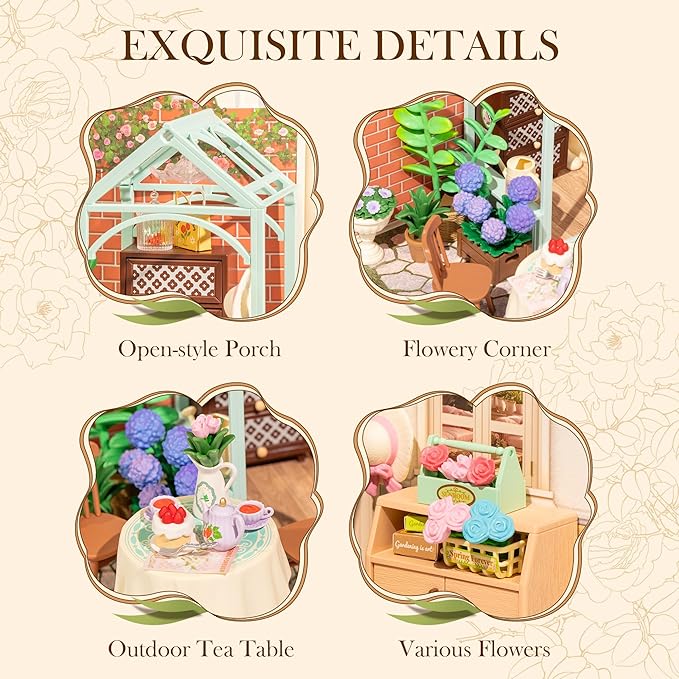 Rolife Super Creator-DIY Plastic Miniature House for Adults Mini Blocks Model Kit Building Set for Teens 8-12 DIY Crafts/Hobbies/Building Blocks Toys for Teens&ampAdults (Blooming Tea Garden)
