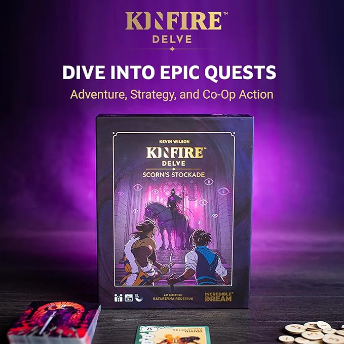 Kinfire Delve: Scorn’s Stockade – Solo or 2-Player Tactical Card and Dice Game Battle Illusions 60+ Min Gameplay – Replayable Adventure – Ages 14+ (Part of the Kinfire Universe: 5 Standalone Games)