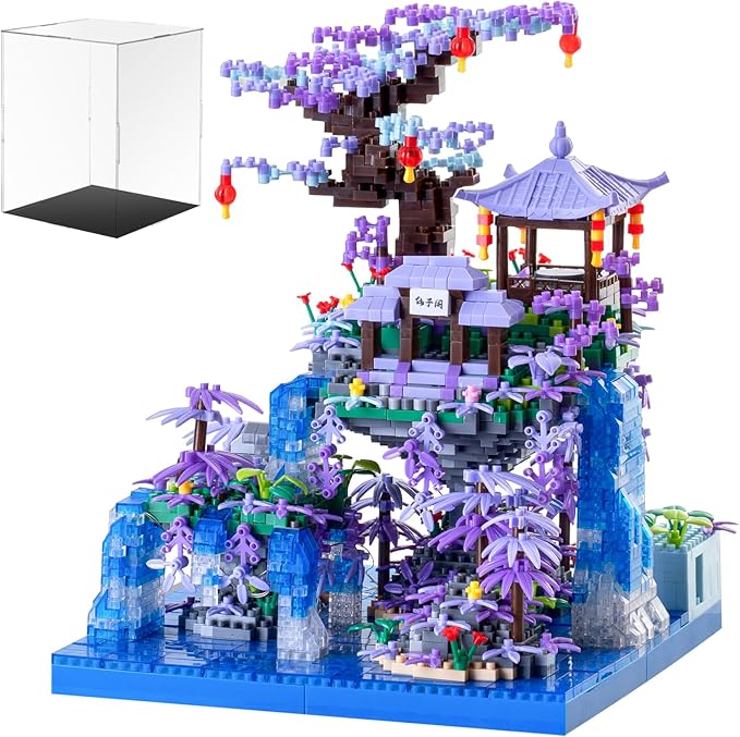 Peach Blossom Pond Building Blocks SetBuilding Blocks Set Gifts for Adults and Kids Micro Bricks Cherry Blossom Tree House Kit with LED Light and Display Box（2500+Pieces）
