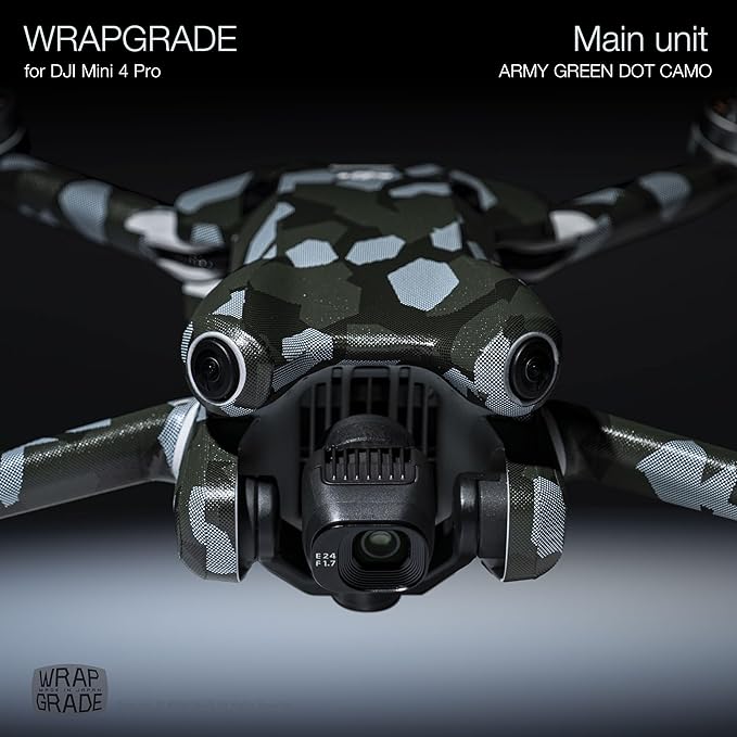 WRAPGRADE Skin Stickers Compatible with DJI Mini 4 Pro | Full Wrap (Army Green Dot Camo)