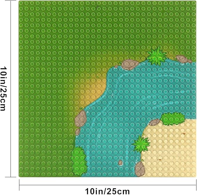 Feleph 4 Pieces Classic Baseplate with River and Grassland Pattern Base Plates for Building Blocks 10 x 10 Inches Mat Compatible with Major Brands