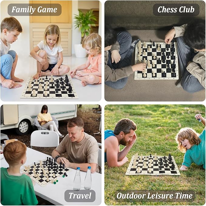 Chess Set - 20 Silicone Chess Board Set 3.86 King Height Weighted Pieces with 2 Extra Queens Foldable Chessboard Portable Travel Tournament Chess with Carrying Storage Bag