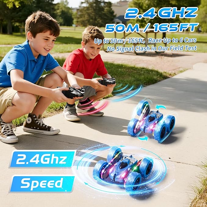 Remote Control Stunt Car 4WD 360° Flip Double‑Sided RC Cars LED Light Bar USB‑C Modular Battery 2.4 GHz Outdoor Beach Toy for Boys 6‑12 Years Old Birthday &amp Christmas Kids Gift Blue
