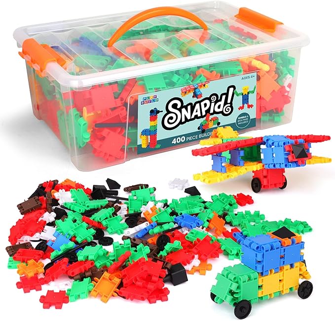 Snapid Building Bricks 400 Pcs Connecting Toy - Strong Durable Colorful Block Set w Storage Interlinking Construction Blocks for Kids - STEM Development Creativity and Educational Children Toys 4+