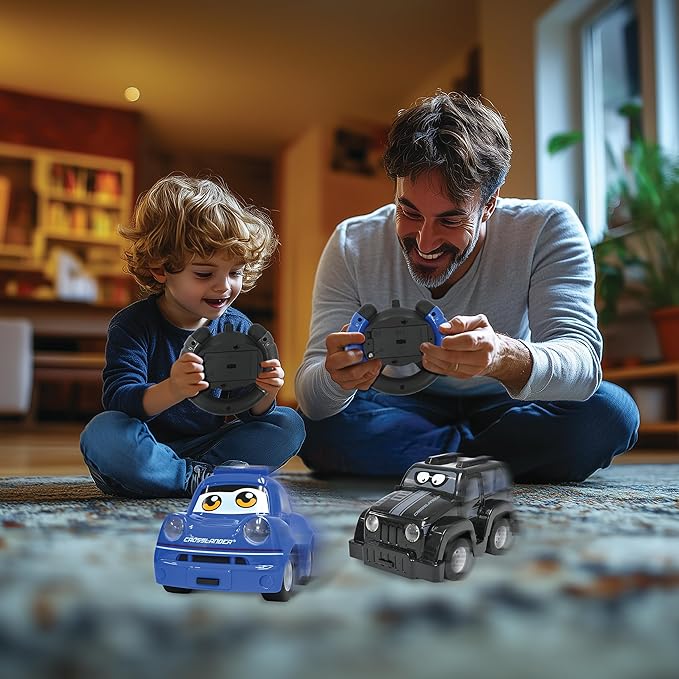 Lexibook Crosslander® Twin Set of 2 Radio-Controlled Cars (Police car Thieves' car) up to 12 km/h Sound and Light Effects 2 Remotes Black/Blue RC12