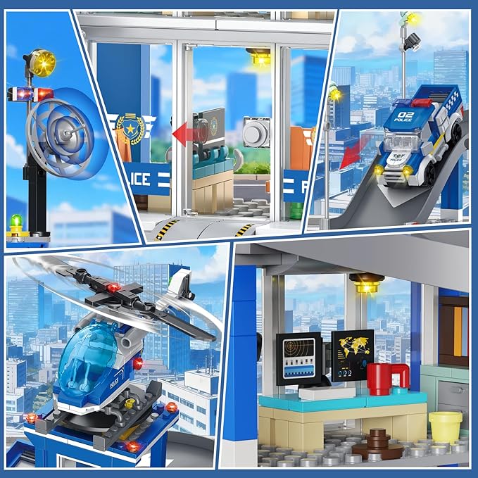 City Police Station Building Sets 601PCS City Police Sets Toy with Police Car Gangster Car Helicopter Police Building Block Toys Gifts for Kids Boys Ages 6-12