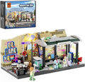 FUNWHOLE Graffiti Bus Stop Lighting Building Bricks Set - Street Fusion City Town Bus Station with LED Lgiht Multi-Form Modular Collection Kit 514 Pcs for Adults &amp Teens &amp Street Culture Lover
