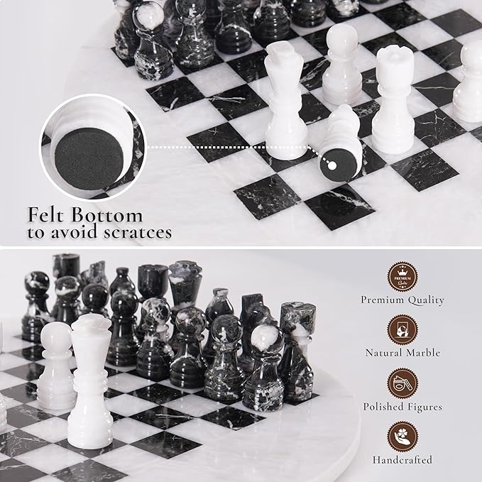 Marble Chess Set for Adults with Complementary Storage Box 15 White &amp Black Handmade Chess Board Game Luxury Board Games for Adults with Extra Queens