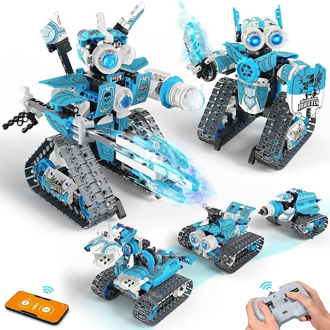 5 in 1 STEM RC Robot Building Kit 398PCS APP &amp Remote Control Blocks DIY Engineering Robotics Erector Science Set for Kids Age 6 7 8 9 10 11 12+ Educational Learn Toys Gift for Boys &amp Girls