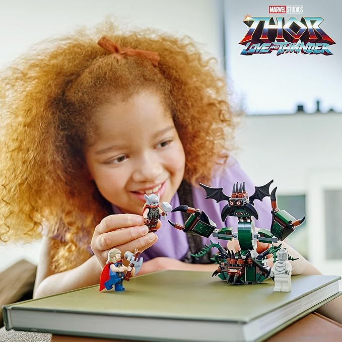 LEGO Marvel Attack on New Asgard Thor Buildable Toy 76207 with Hammer Stormbreaker and Monster Figure Love and Thunder Movie Set