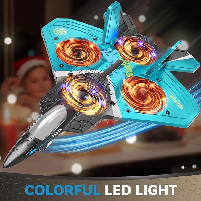 4DRC V17 Foam Remote Control Airplanes RC Planes for Kids Adults 4-7 8-16 RC Airplane Fighter Jet with Light 360° Flip Fighter Jet Toy Gravity Sensing Stunt Roll Airplane Toy Gifts for Kids Boys