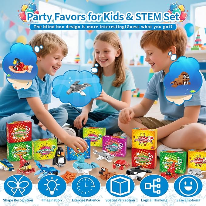 Party Favors for Kids - 24 Pack Ocean Animals Building Block Toy Goodie Bags Fillers Classroom Prizes Stuffers Gifts Building Set Christmas Birthday Gift for Boys Girls Ages 6-12
