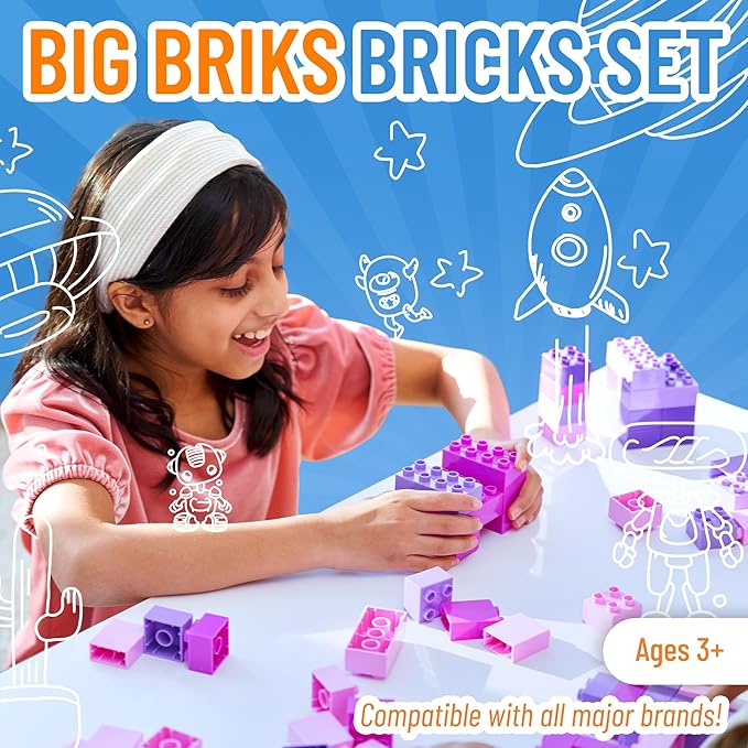 Strictly Briks Jumbo Building Blocks Set - Enhances Fine Motor Skills for Age 3+ - Vibrant Colorful Blocks for Girls Toys - Durable Pieces for Kid Toy Play - 108pc Pink/Purple/Lavender