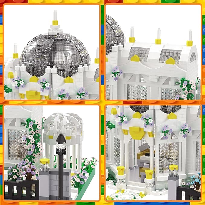 Neoclassical Garden Square Micro Blocks Building Set 2397 PCS Architecture Model with Central Grand Piano &amp Crystal Dome Street ViewToy for Adults Home Decor Gift