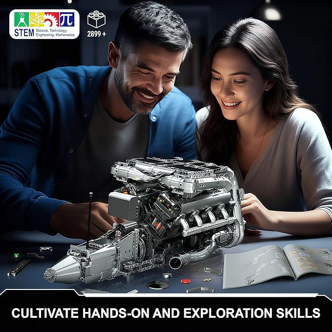 Mould King V8 Twin Turbo Engine Model Kit that Works - 2899+ PCS Build Your Own Visible Model Engine Kit for Adults with Motor and Battery Building Blocks for Adults DIY STEM Construction Toys
