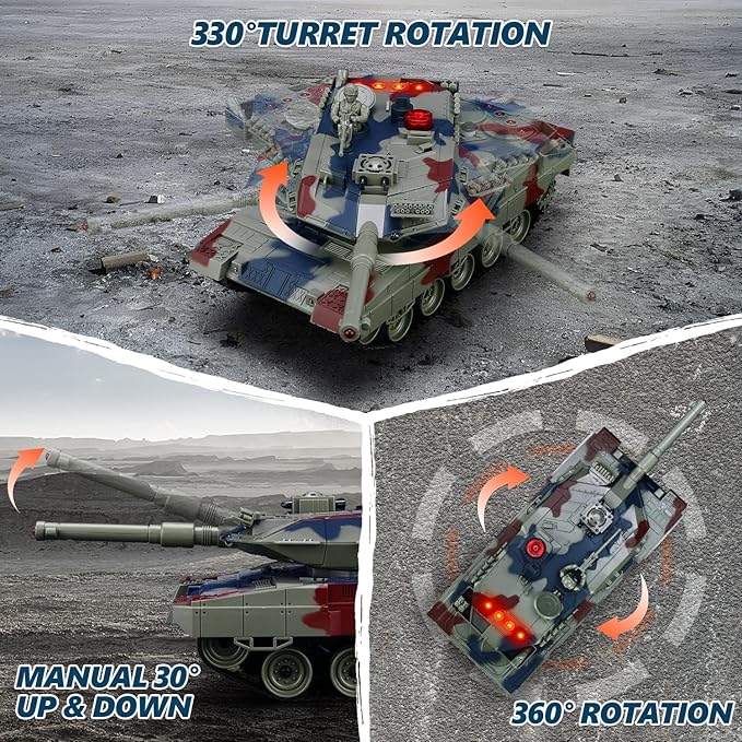 RC Tank Set 1/24 Scale Army Battle Tanks with Life Indicators and Spray 35 Mins Playtime Remote Control Military Toys Set of 2 RC Vehicles for Kids and Adults