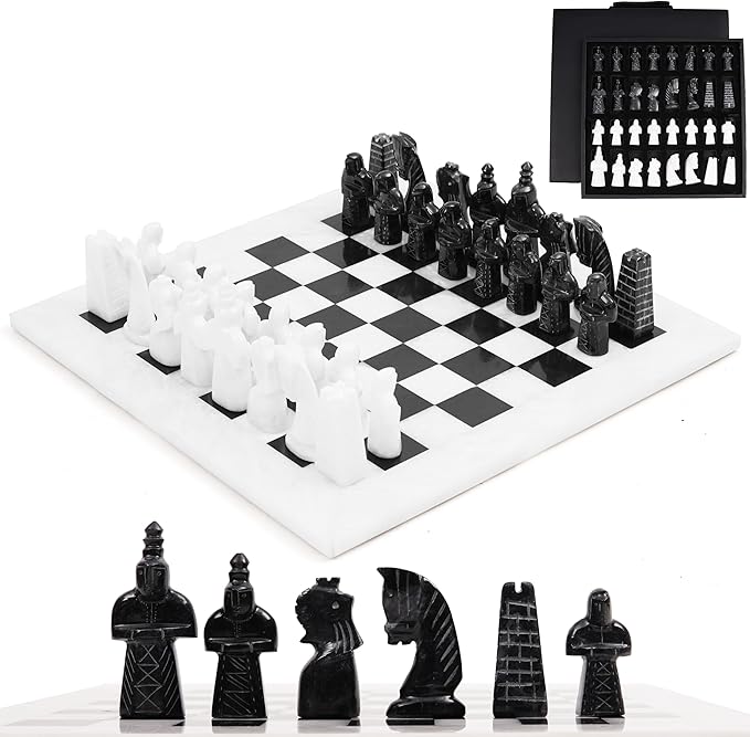 Radicaln Marble Chess Set 15 Inches with Storage Box White and Black Luxury Board Games for Adults Ideal Marble Antique Chess Board Game Set &amp Chess Pieces for Home Decor