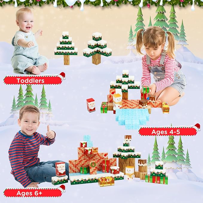 Magnetic Blocks-Build a Fantasy World Christmas Edition Magnetic Tiles112Pcs-Magnetic Building Blocks Educational Toys Kids Ages 3 4 5 6 7 8 STME Montessori Sensory Toys (112P)