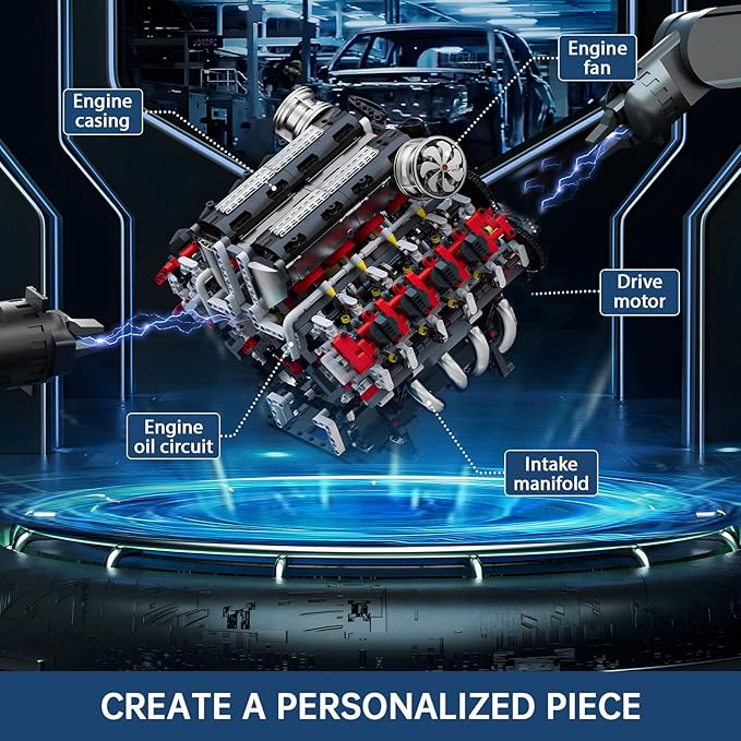 Mould King V8 Engine Toys Building Sets Model Engine Kit for Adults Engine MOC Scale Model with Motor 10130 STEM DIY Building Kits That Works Set for Aged 14+ (2718 Pieces)