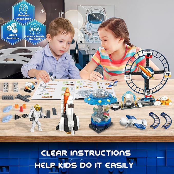 2 in 1 Space Coaster Set - UFO Satellites Space Capsules Buildable Roller Coaster Gift for Boys Girls Kids Ages 6+